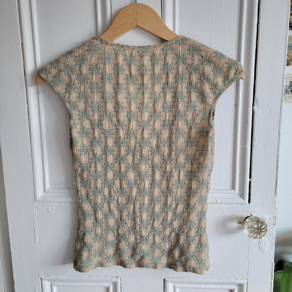 Blue Green and Beige Floral Lace Blouse - Picture 3 of 4